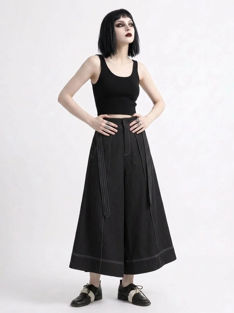 Wide-Leg Capri Culottes with Belt Detail