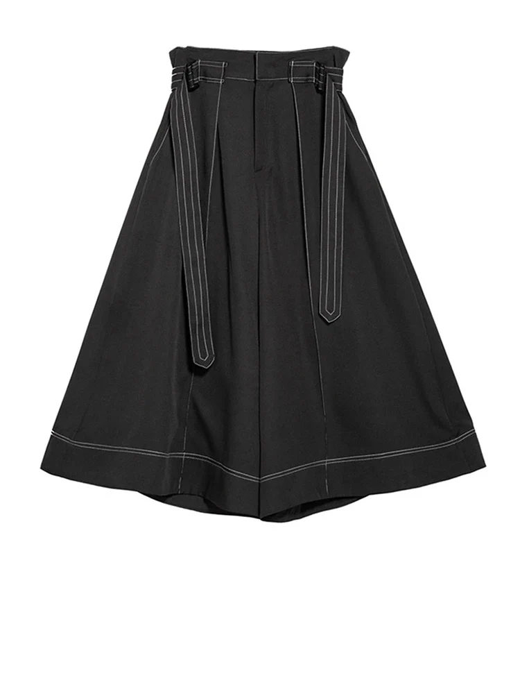 Wide-Leg Capri Culottes with Belt Detail
