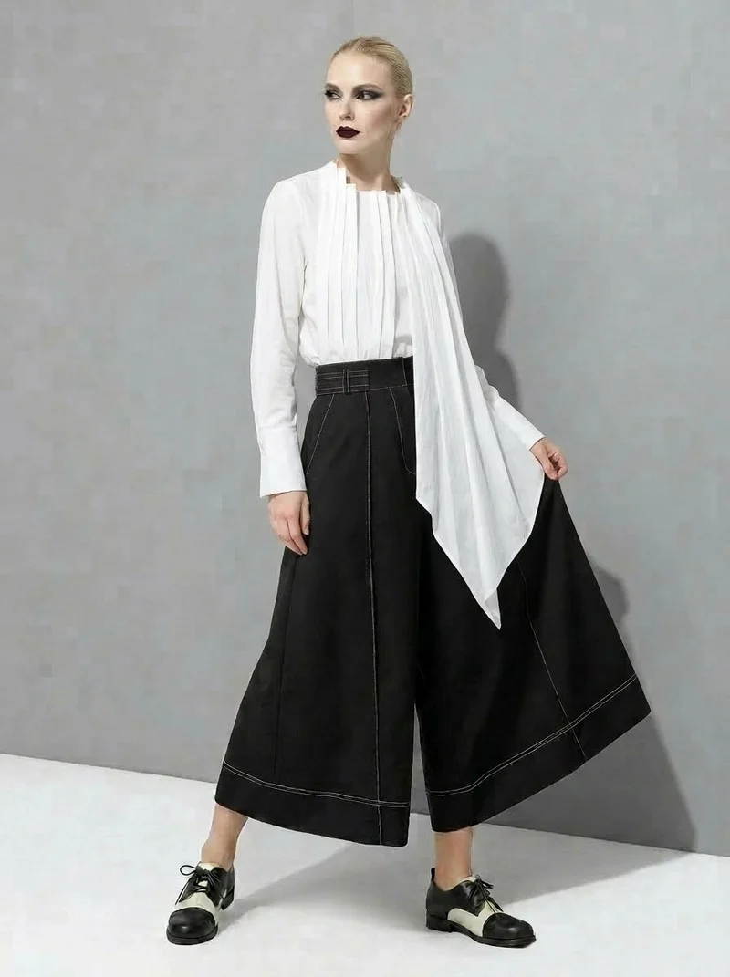 Wide-Leg Capri Culottes with Belt Detail