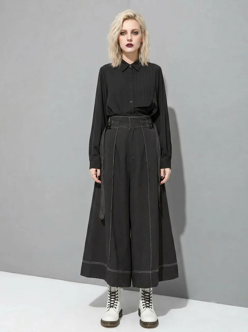Wide-Leg Capri Culottes with Belt Detail