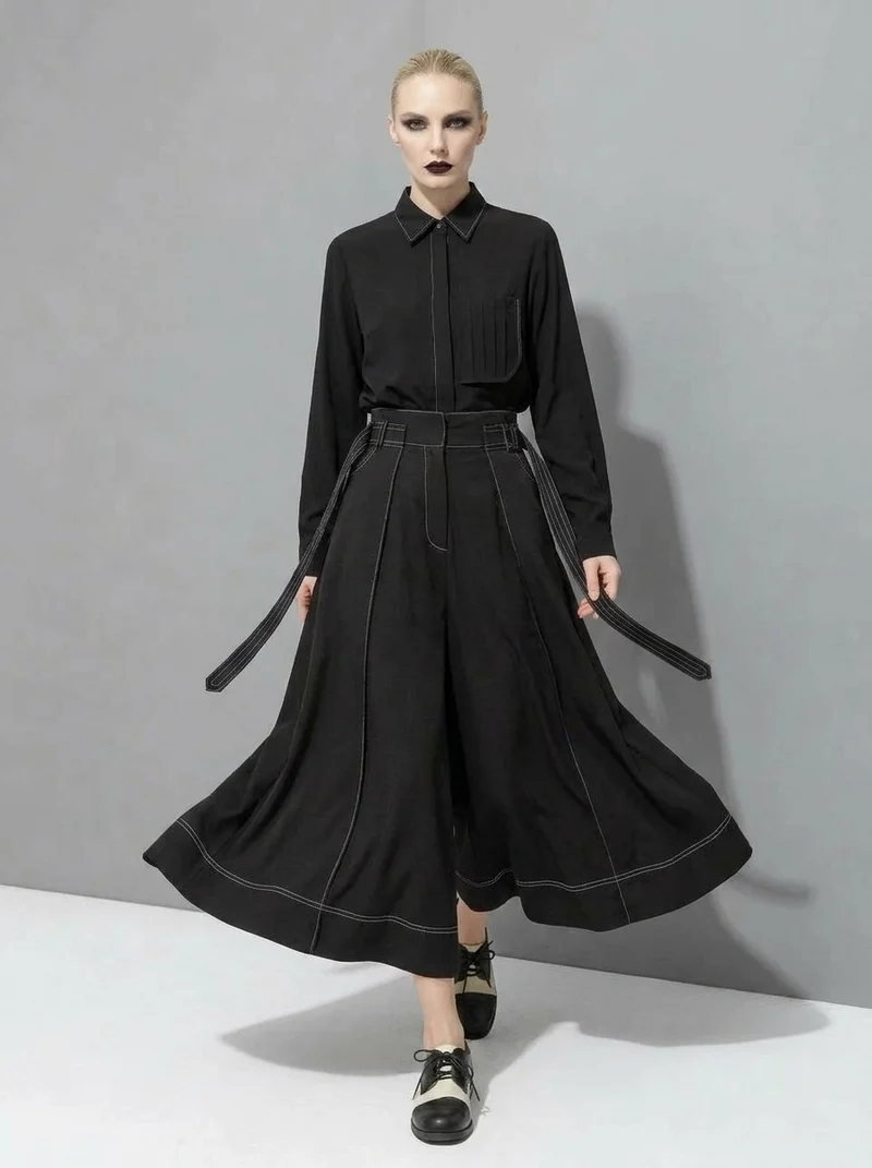 Wide-Leg Capri Culottes with Belt Detail