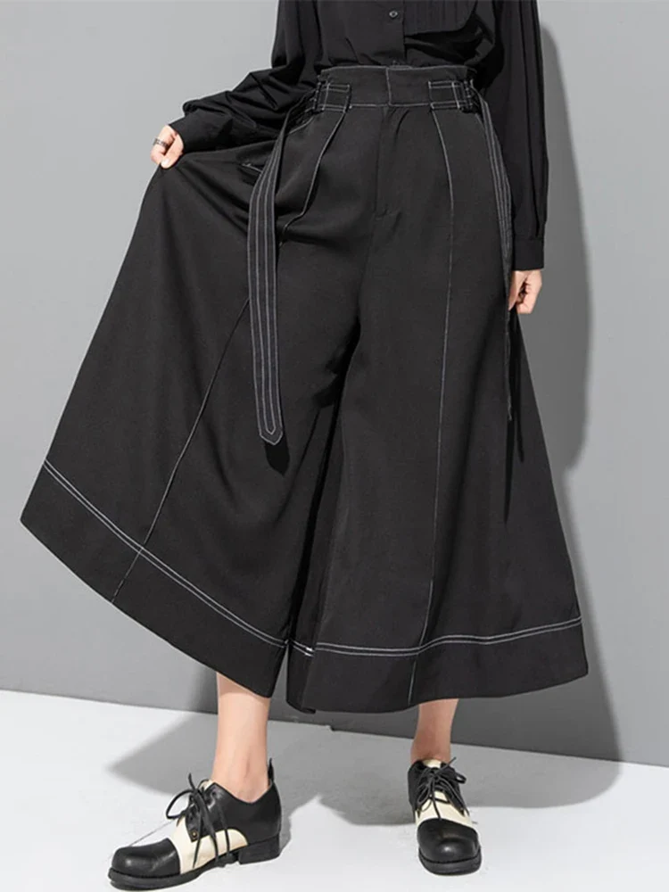 Wide-Leg Capri Culottes with Belt Detail