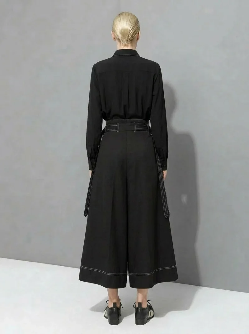 Wide-Leg Capri Culottes with Belt Detail
