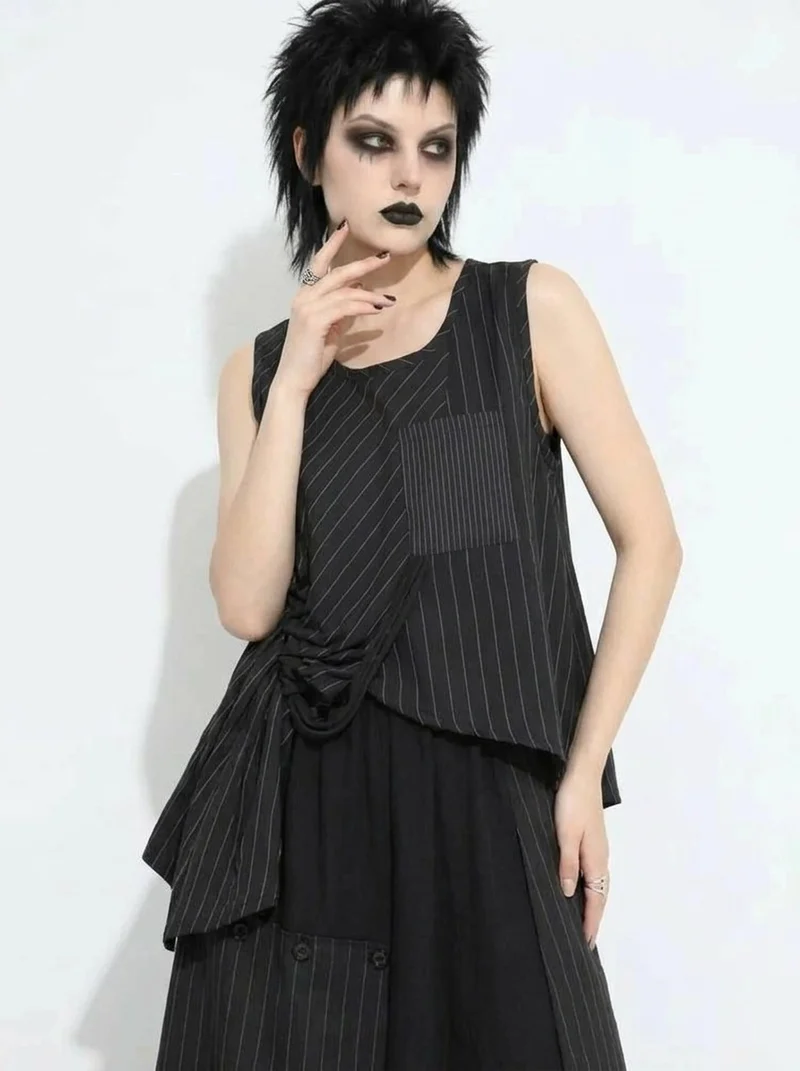 Asymmetrical Pinstripe Draped Top