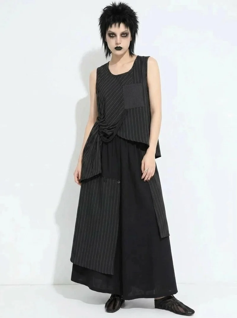 Asymmetrical Pinstripe Draped Top