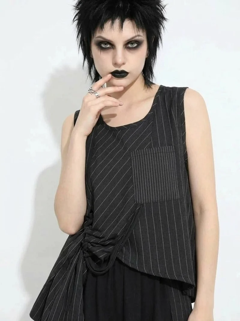 Asymmetrical Pinstripe Draped Top