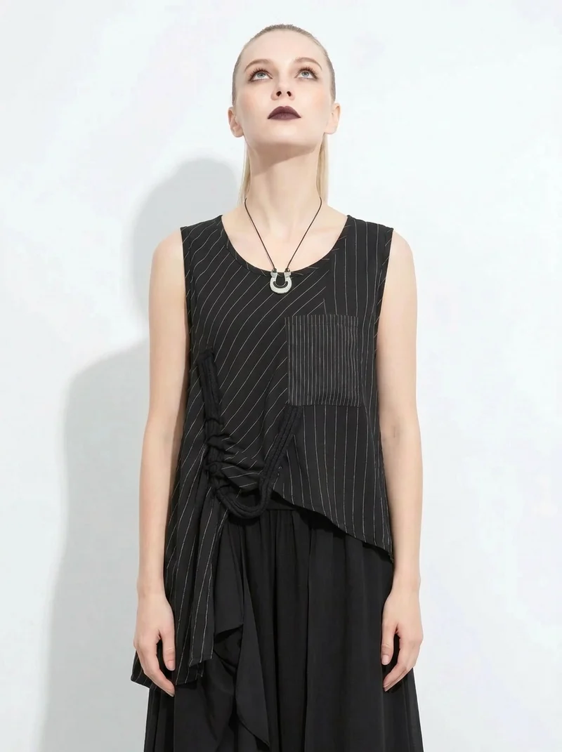 Asymmetrical Pinstripe Draped Top