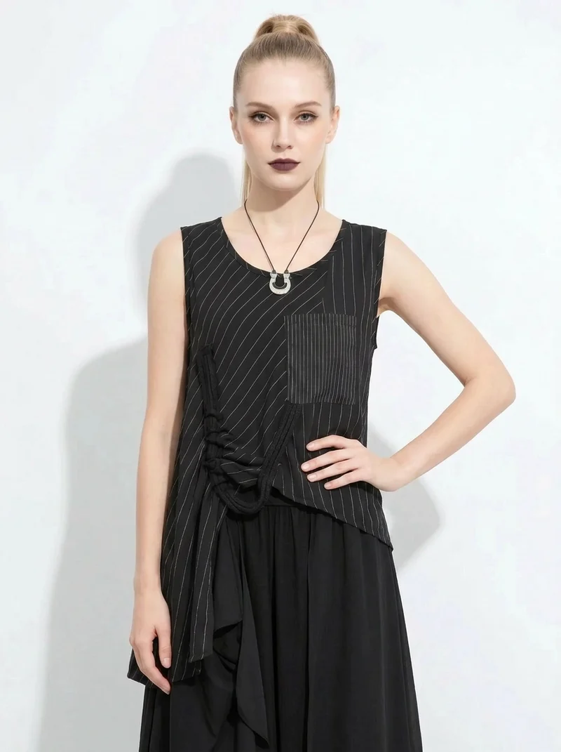 Asymmetrical Pinstripe Draped Top