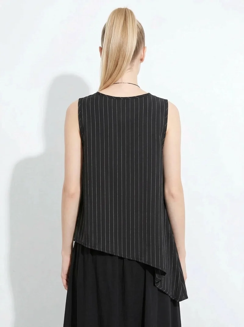 Asymmetrical Pinstripe Draped Top