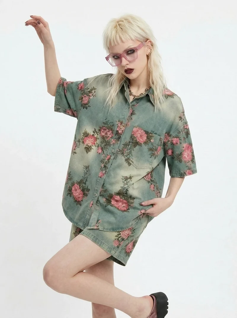 Vintage Bloom Oversized Shirt