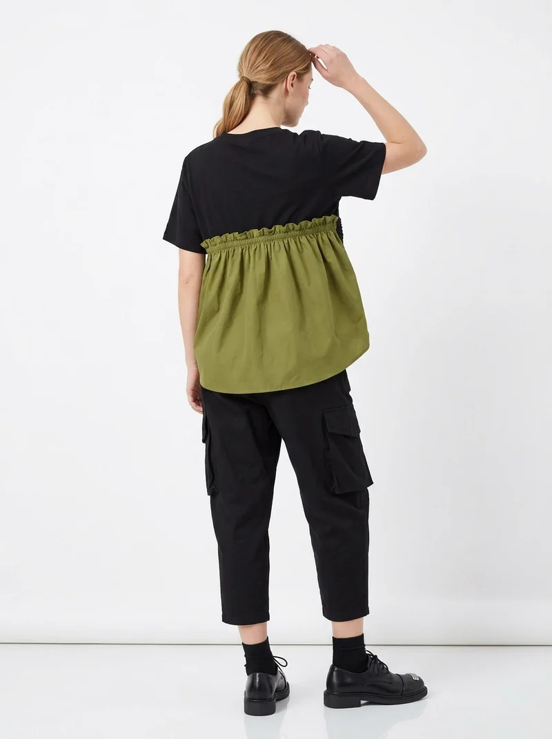 Contrast Panel Minimalist T-Shirt