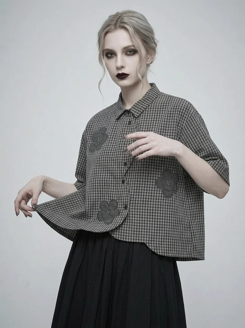 Casual Minimal Goth Check Shirt
