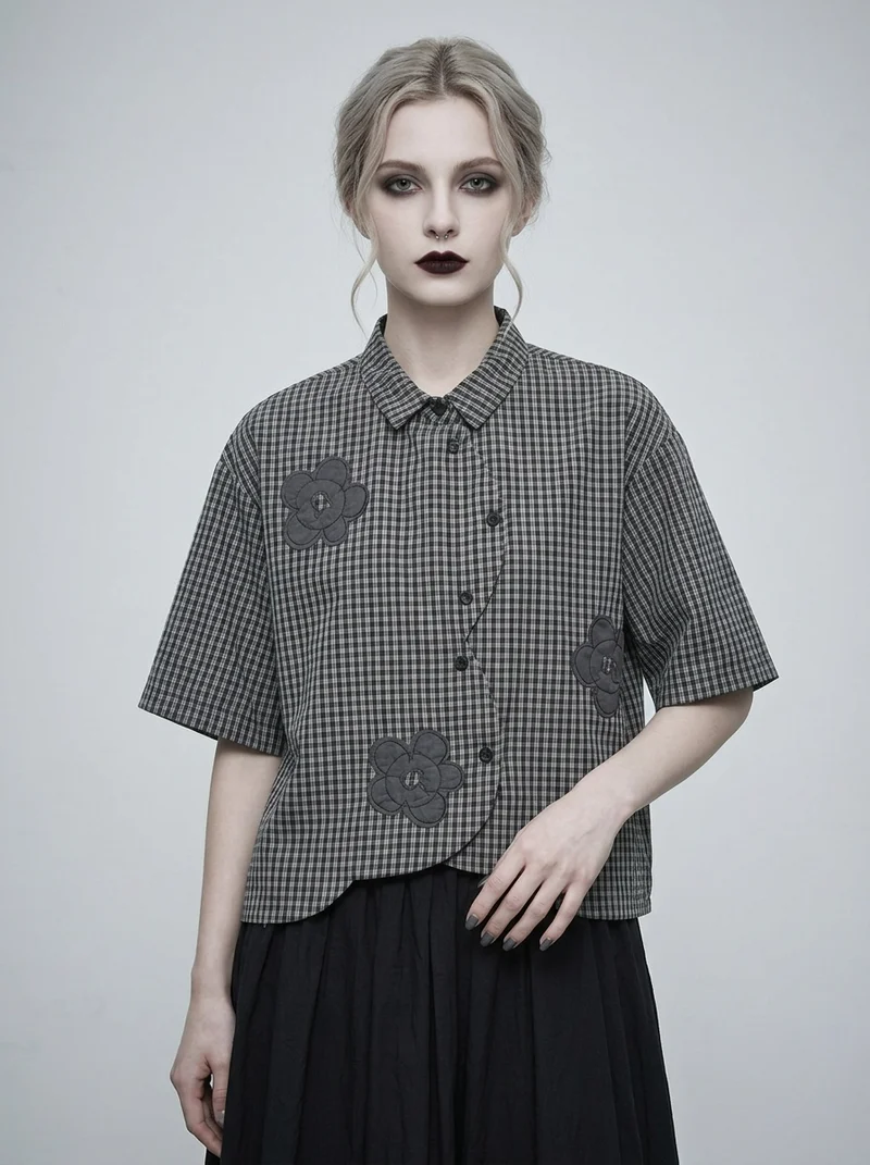 Casual Minimal Goth Check Shirt