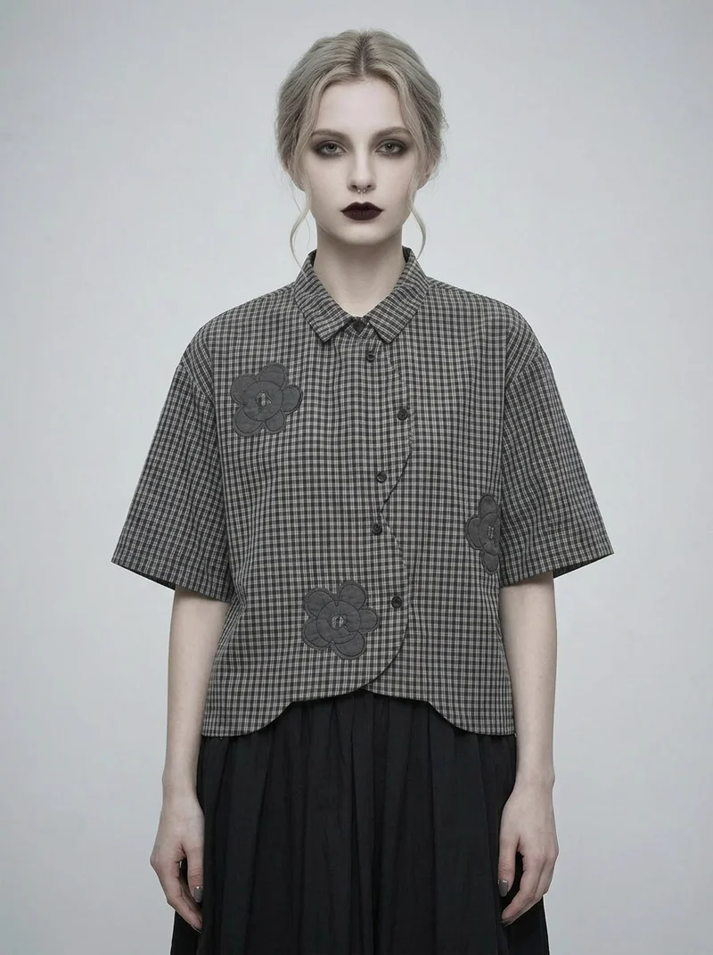Casual Minimal Goth Check Shirt