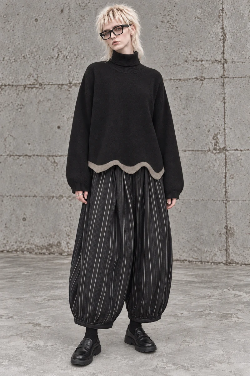 Black Striped Balloon Trousers