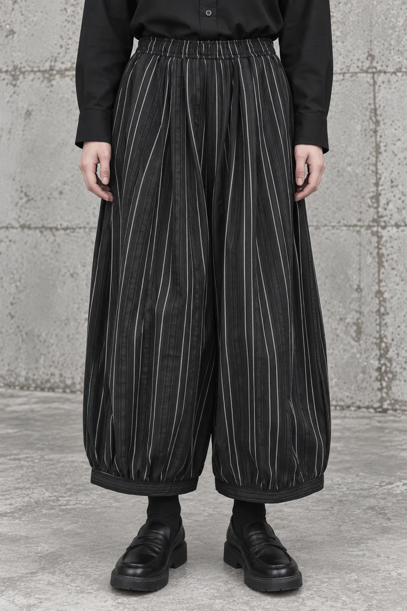 Black Striped Balloon Trousers
