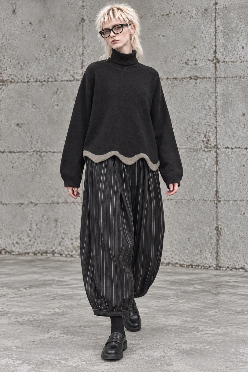 Black Striped Balloon Trousers