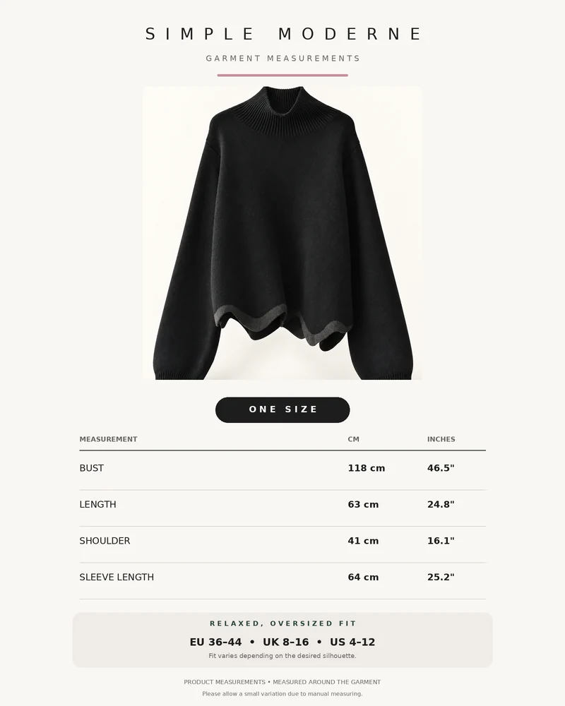 Black Wave Hem Turtleneck Pullover