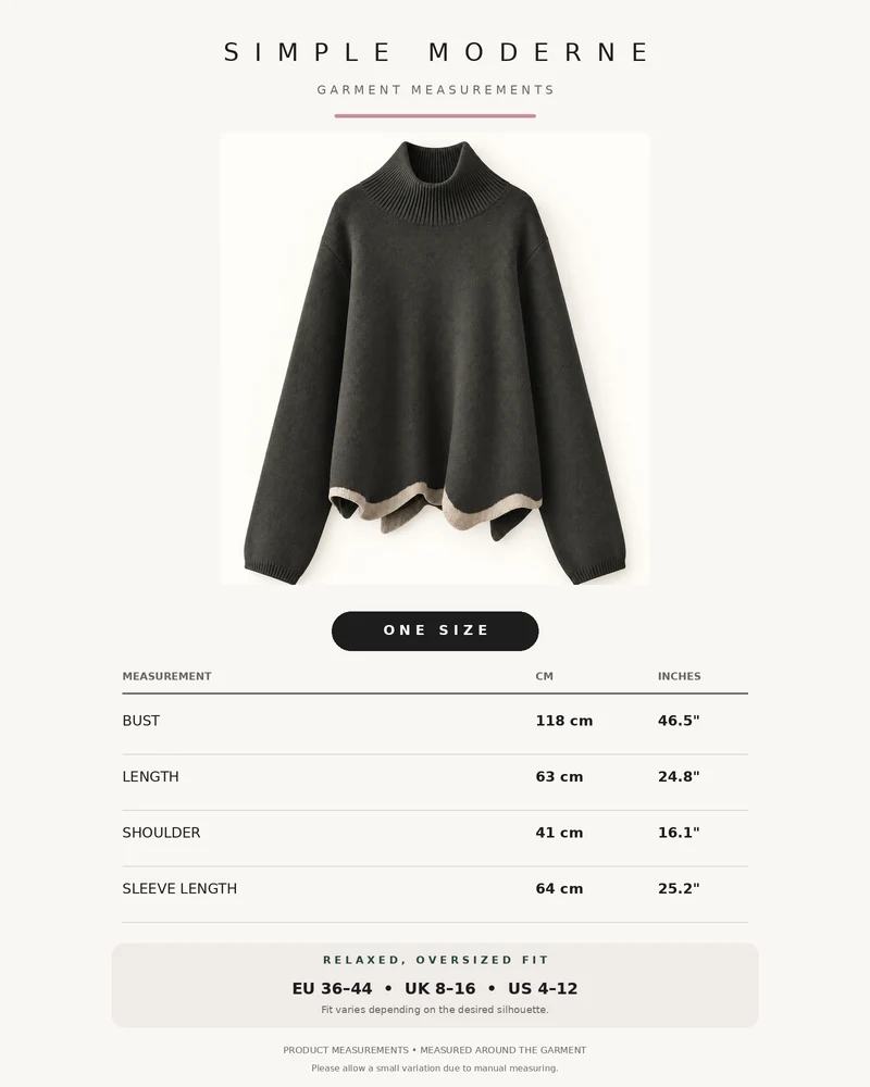 Limited Edition Dark Green Wave Hem Turtleneck Pullover