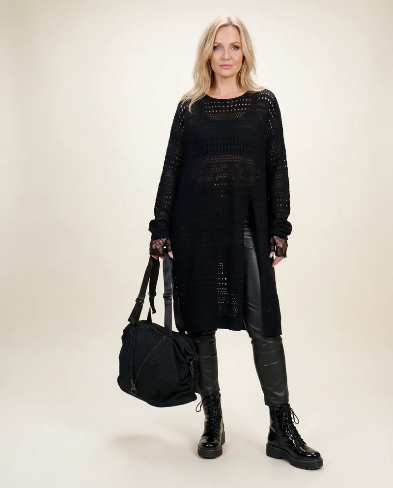 Open-Knit Mid-Calf Pullover Dress