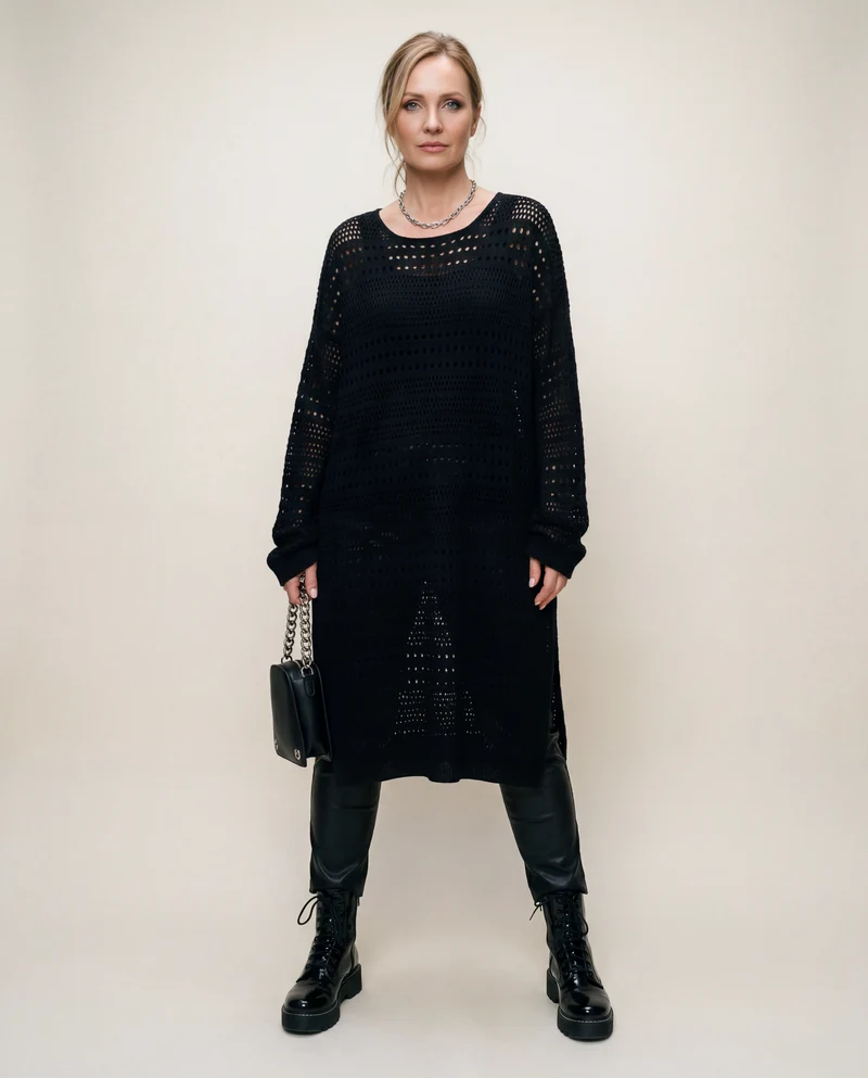 Open-Knit Mid-Calf Pullover Dress