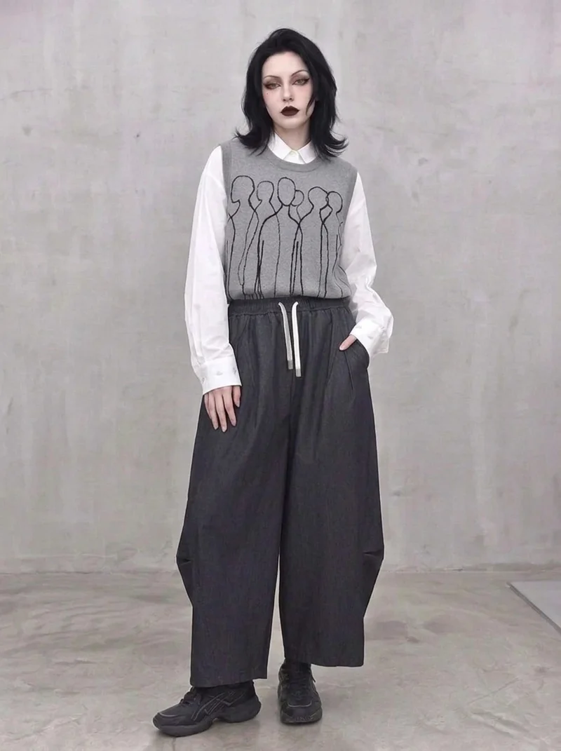 Grey Abstract Figure Knitted Vest | Asymmetric Minimal Goth Layer