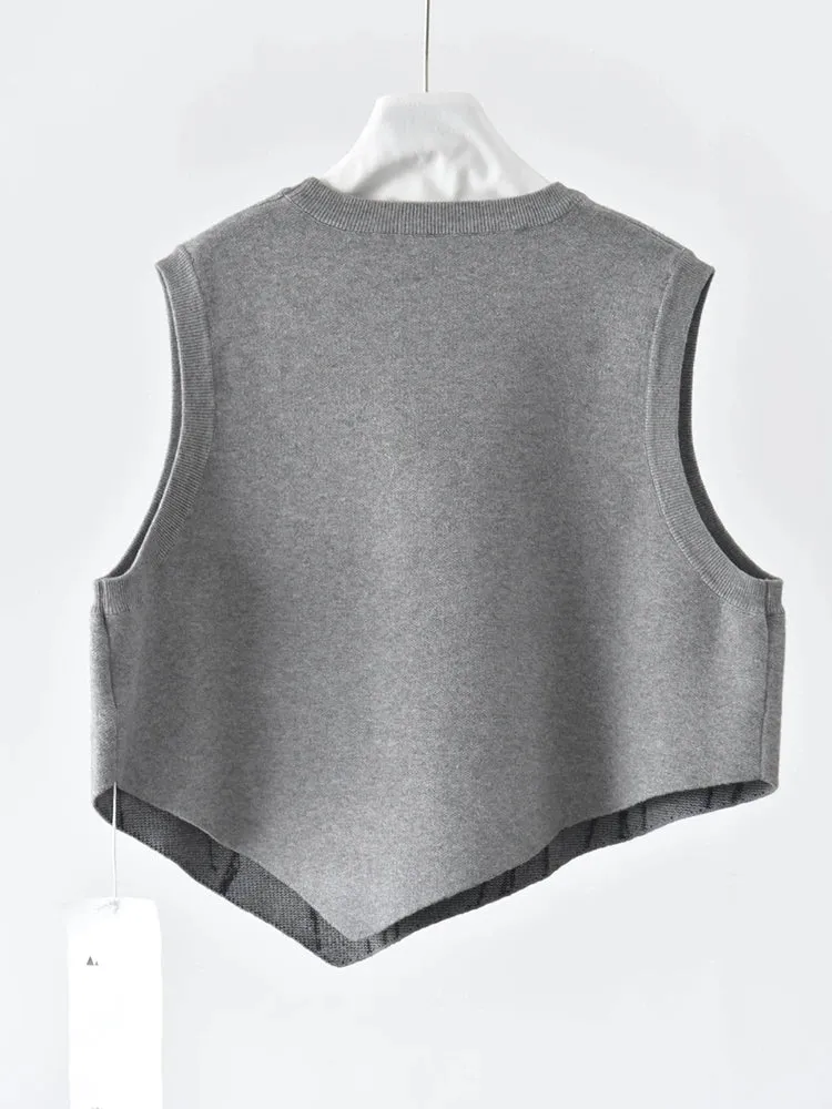 Grey Abstract Figure Knitted Vest | Asymmetric Minimal Goth Layer