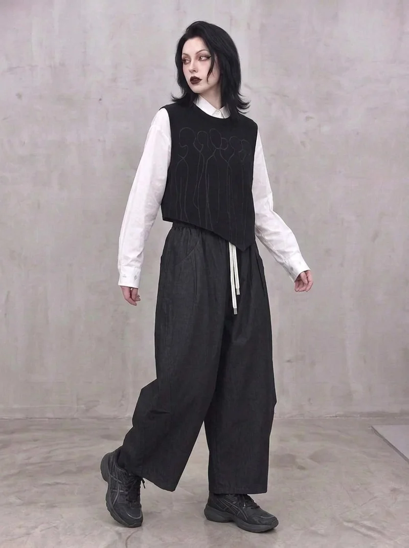 Washed Black Balloon Trousers – Wide Leg Minimal Goth Pants