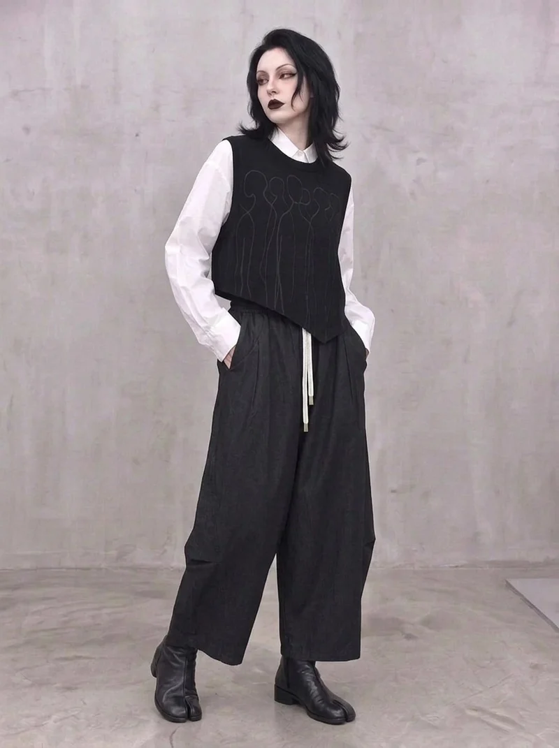 Washed Black Balloon Trousers – Wide Leg Minimal Goth Pants