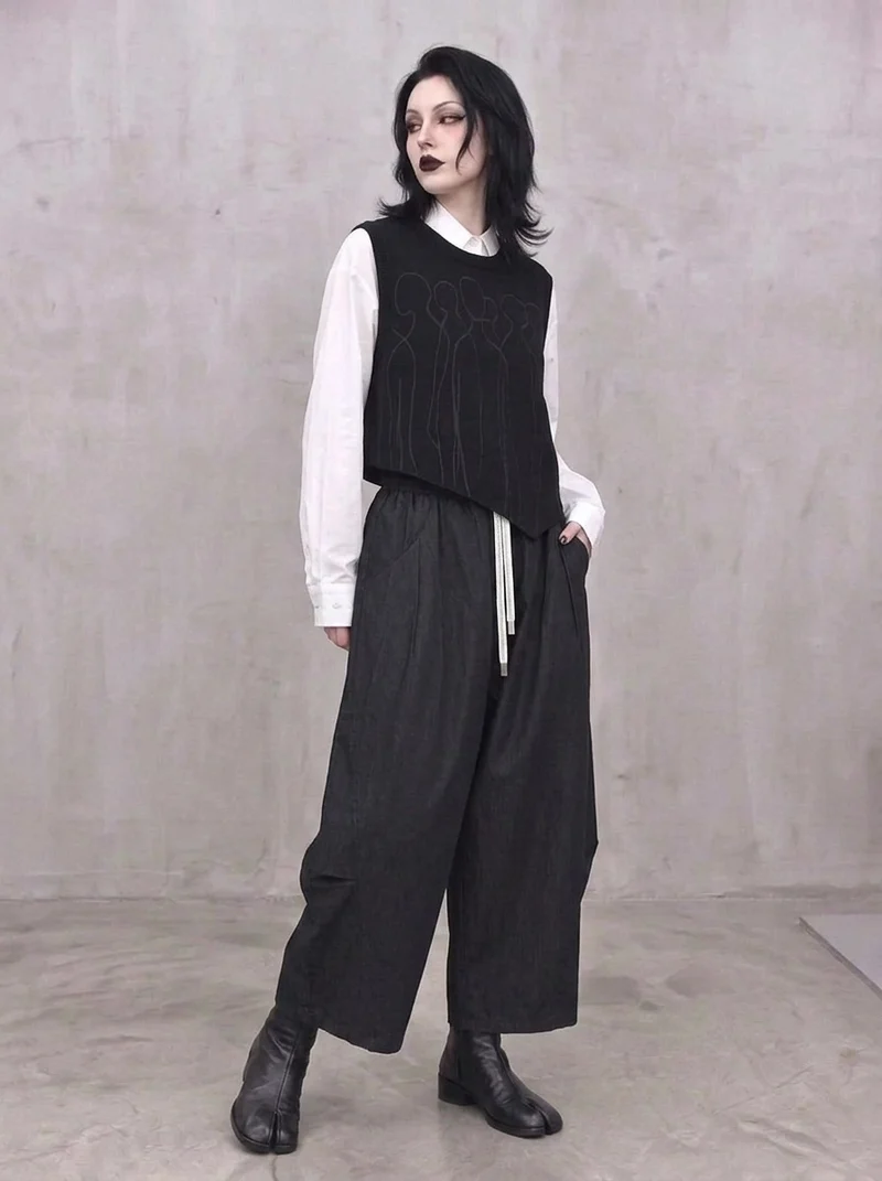 Washed Black Balloon Trousers – Wide Leg Minimal Goth Pants