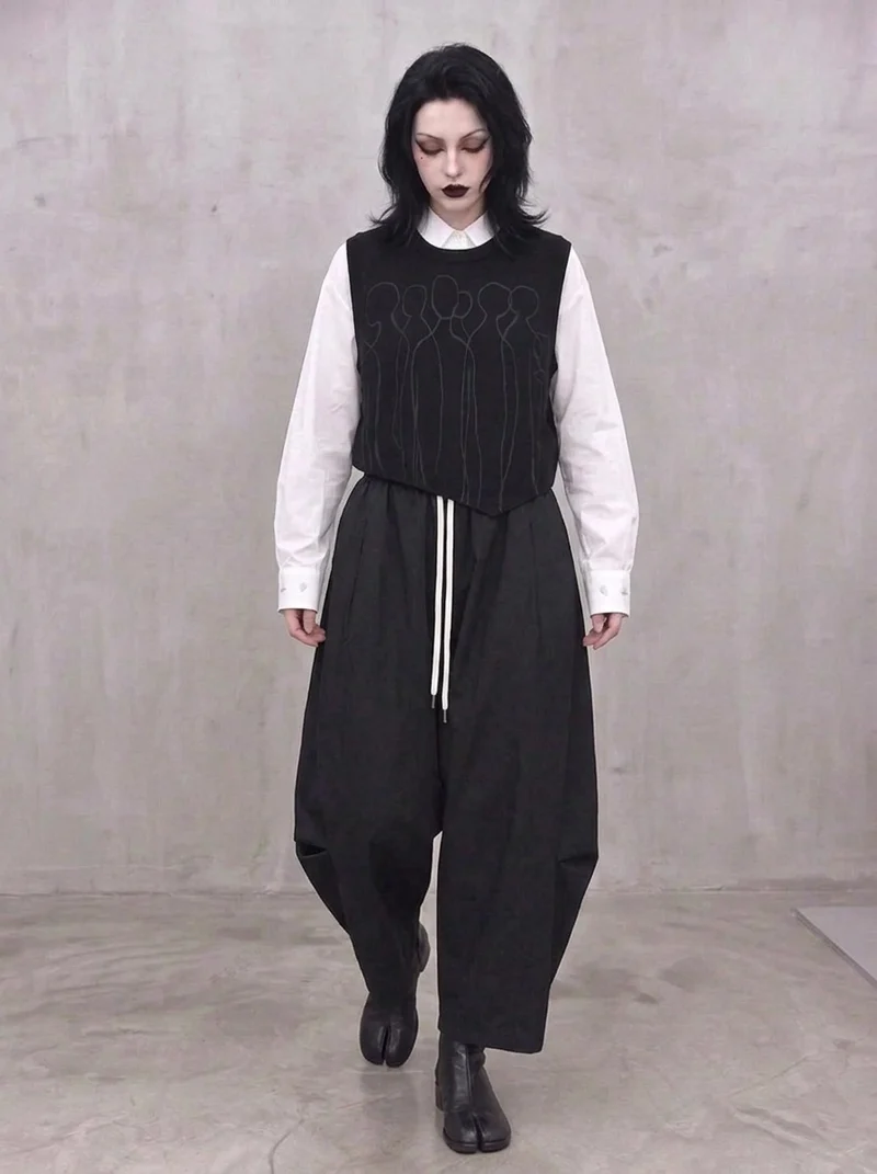 Washed Black Balloon Trousers – Wide Leg Minimal Goth Pants