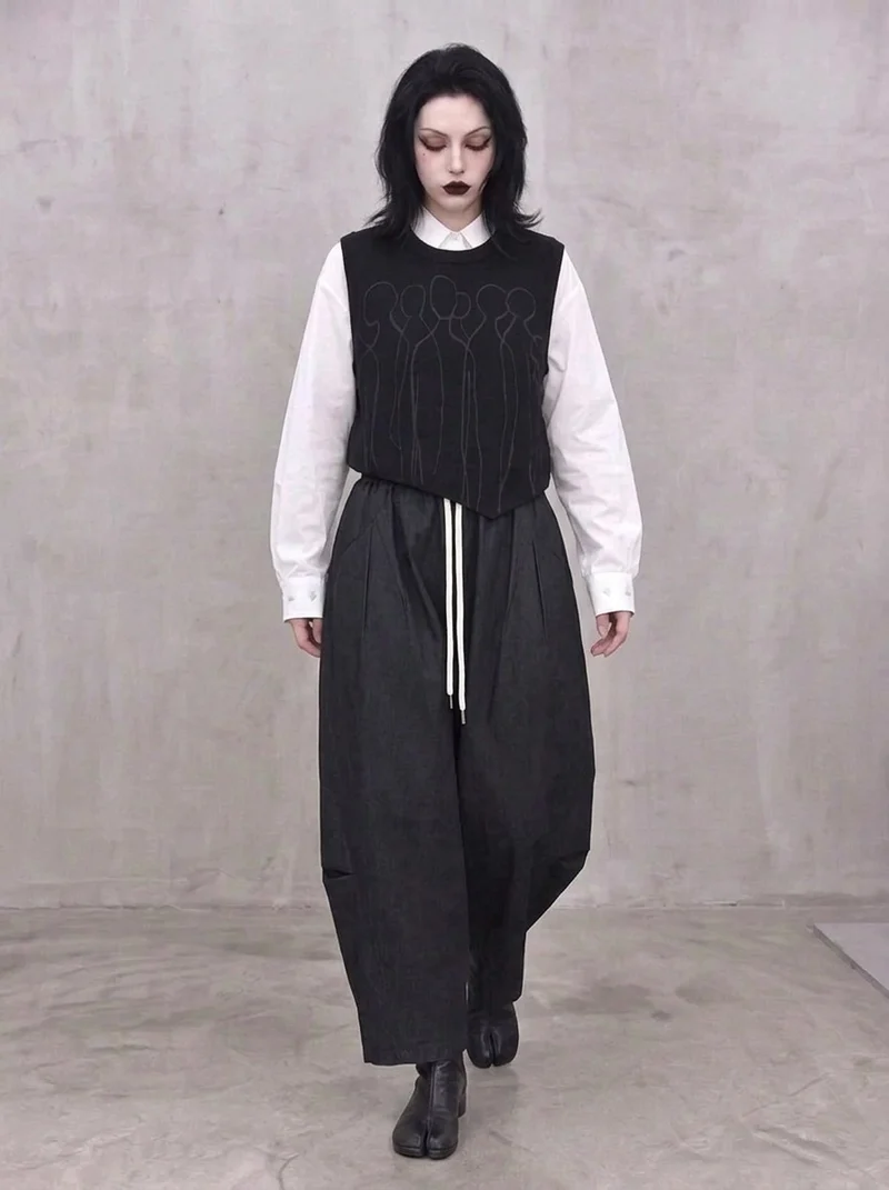 Washed Black Balloon Trousers – Wide Leg Minimal Goth Pants