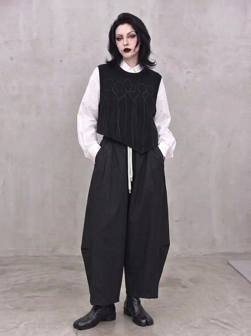 Washed Black Balloon Trousers – Wide Leg Minimal Goth Pants