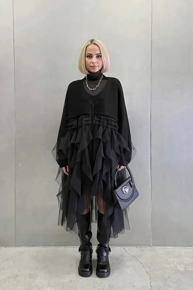 Re-launch Casual Minimal Goth Maxi Cardigan