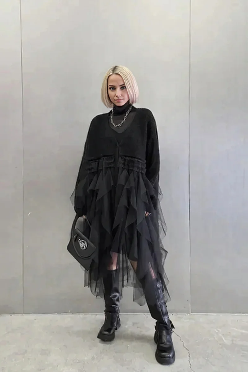 Re-launch Casual Minimal Goth Maxi Cardigan