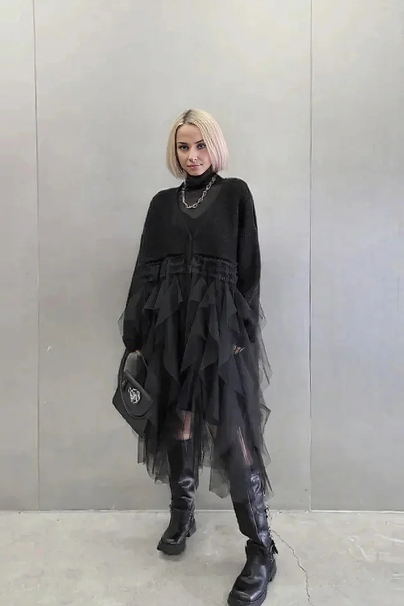 Re-launch Casual Minimal Goth Maxi Cardigan