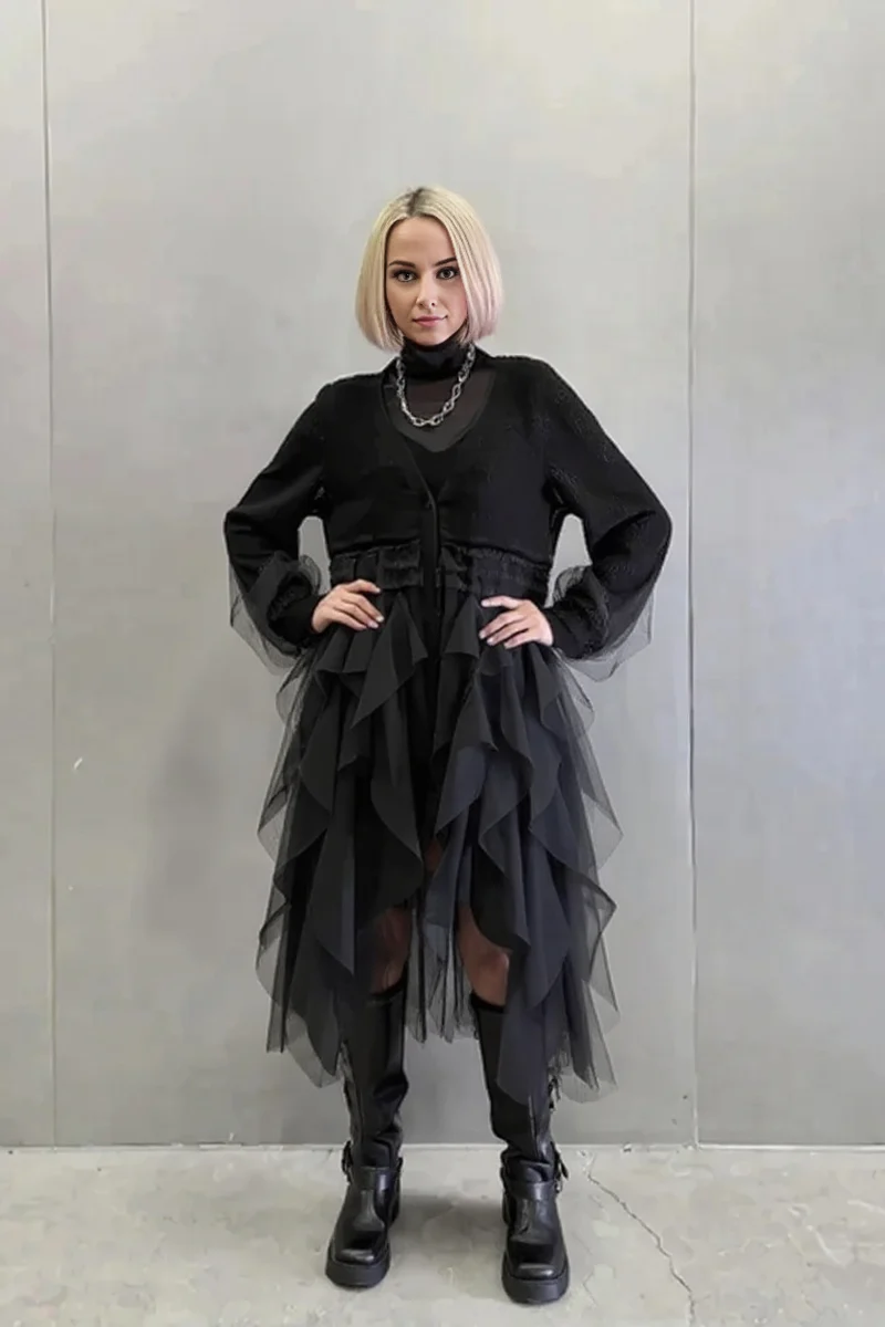 Re-launch Casual Minimal Goth Maxi Cardigan