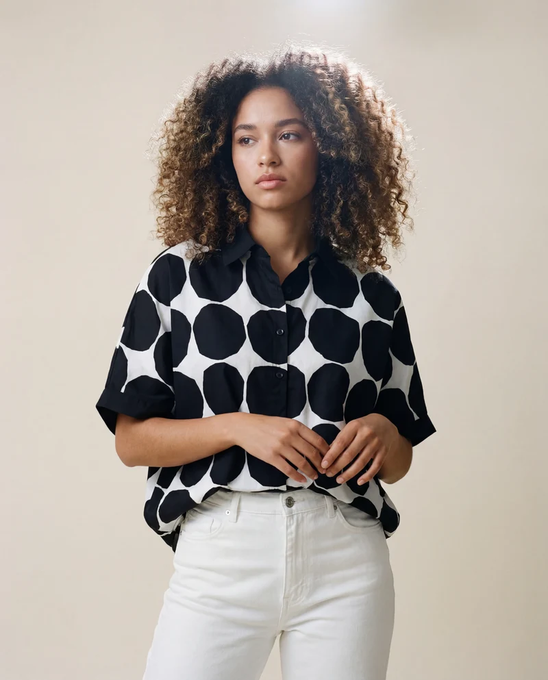 Chic Polka Dot Maxi Shirt-Blouse - Oversized Comfort & Style