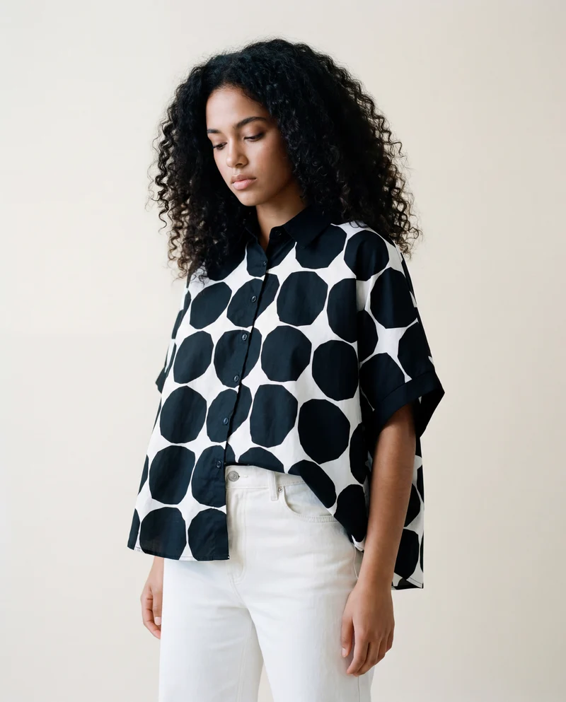 Chic Polka Dot Maxi Shirt-Blouse - Oversized Comfort & Style