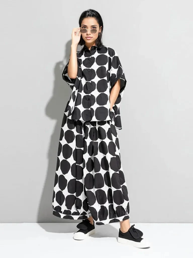 Chic Polka Dot Maxi Shirt-Blouse - Oversized Comfort & Style