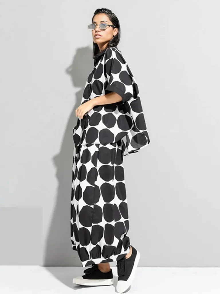 Chic Polka Dot Maxi Shirt-Blouse - Oversized Comfort & Style
