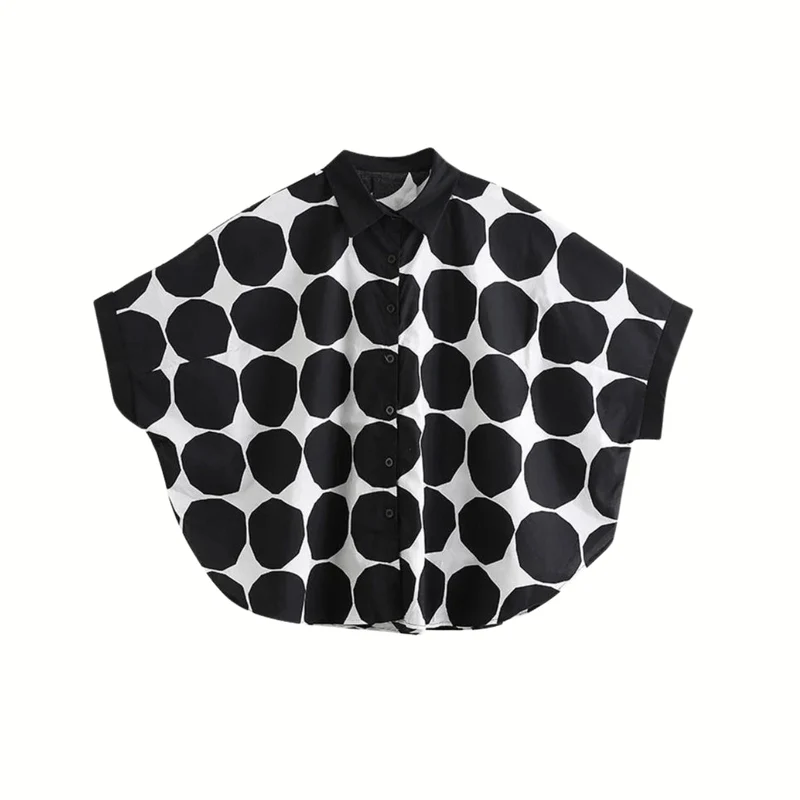 Chic Polka Dot Maxi Shirt-Blouse - Oversized Comfort & Style