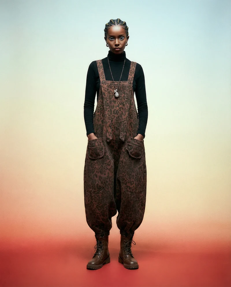 Bold and Elegant Leopard Print Jumpsuit with Relaxed Fit