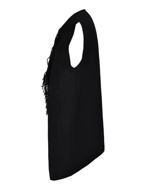 Asymmetrical Patchwork Vest with Fringe Decoration – Edgy Office Style