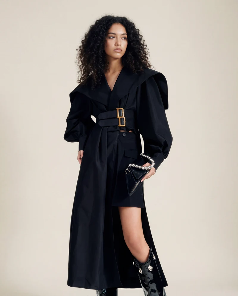 Jazz Up Irregular Design Blazer Style Belted Black Shirt