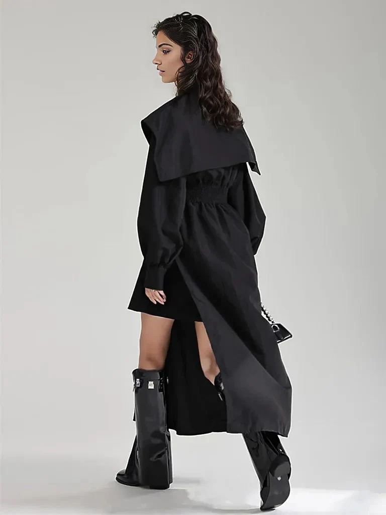 Jazz Up Irregular Design Blazer Style Belted Black Shirt