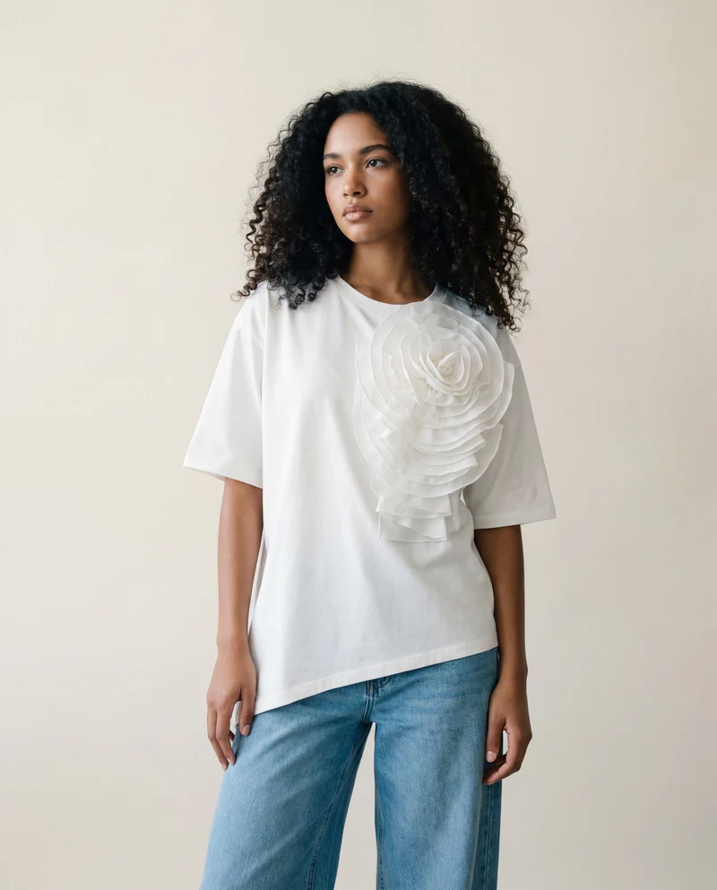 Jazz Up Relaxed Fit T-shirt with Organza Decorations