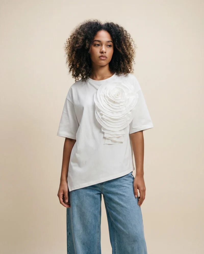 Jazz Up Relaxed Fit T-shirt with Organza Decorations