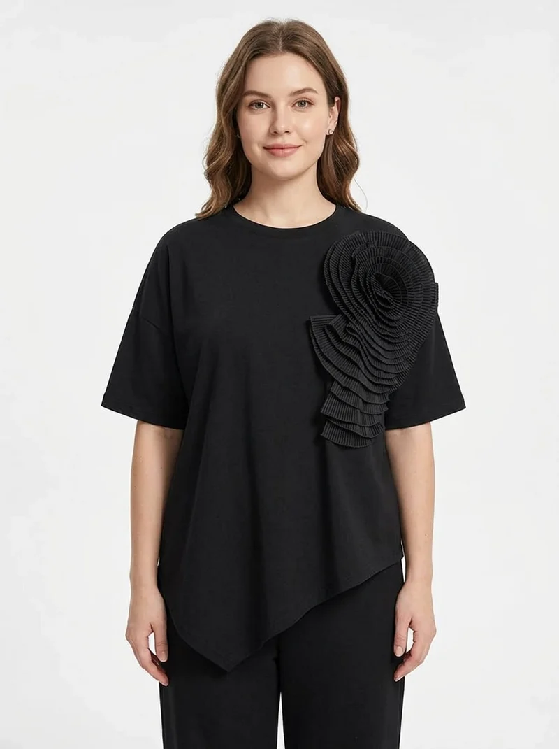 Jazz Up Relaxed Fit T-shirt with Organza Decorations