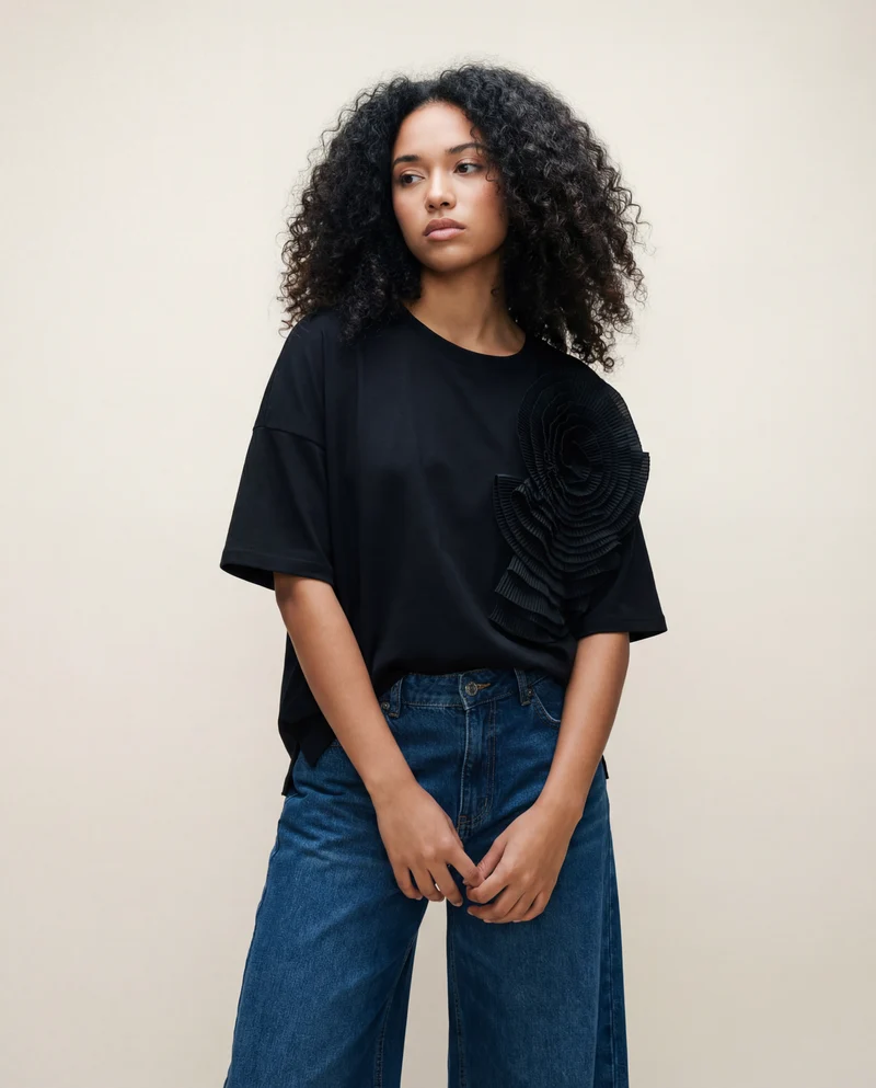 Jazz Up Relaxed Fit T-shirt with Organza Decorations